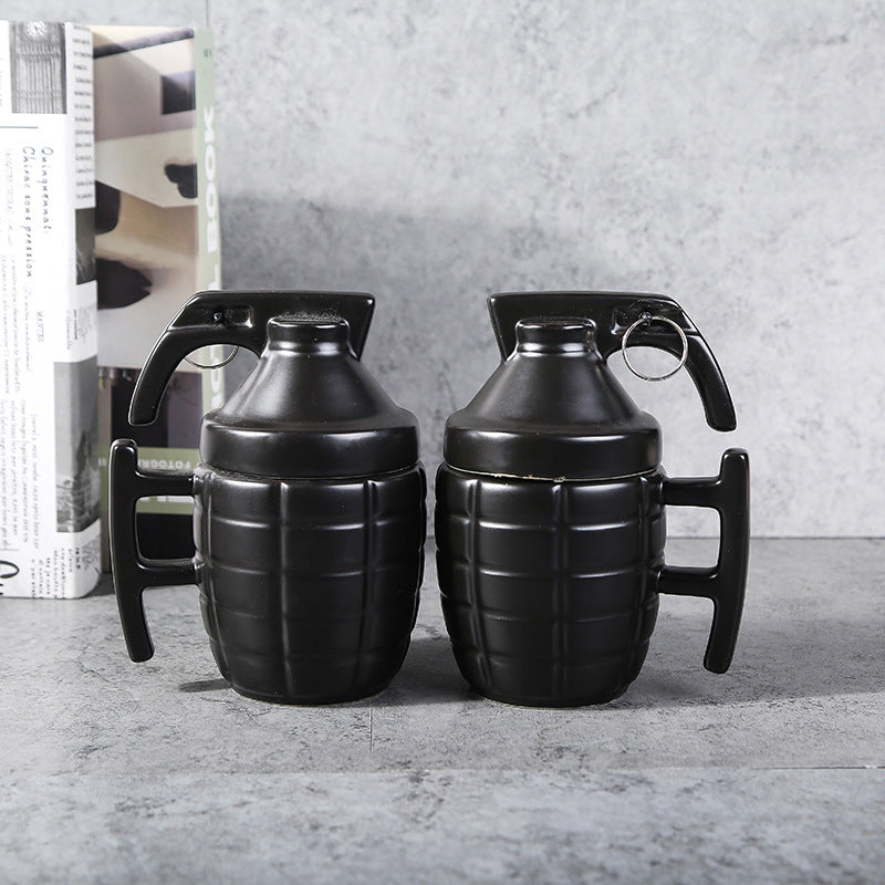 Top-down view showing interior and rim of grenade mug