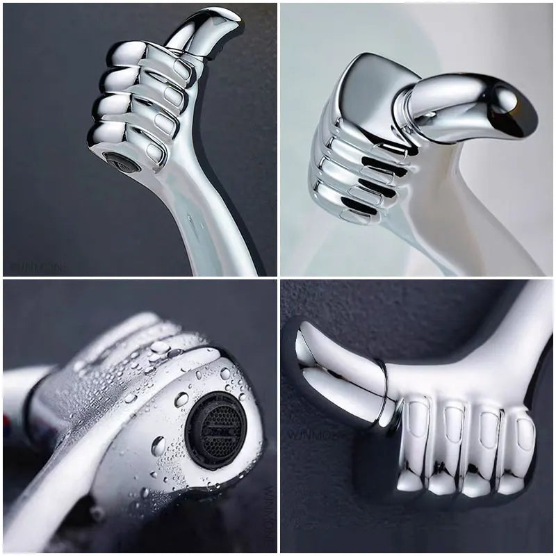 Close-up of a grey thumbs-up attachment showing texture and fit