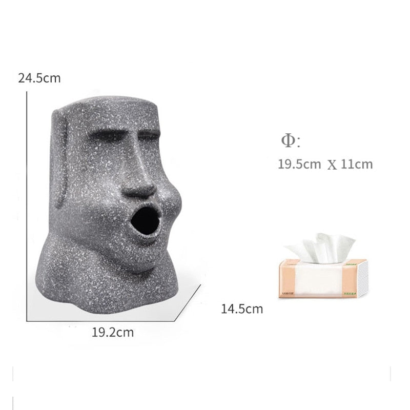 Stone statue tissue box — close-up of texture and finish