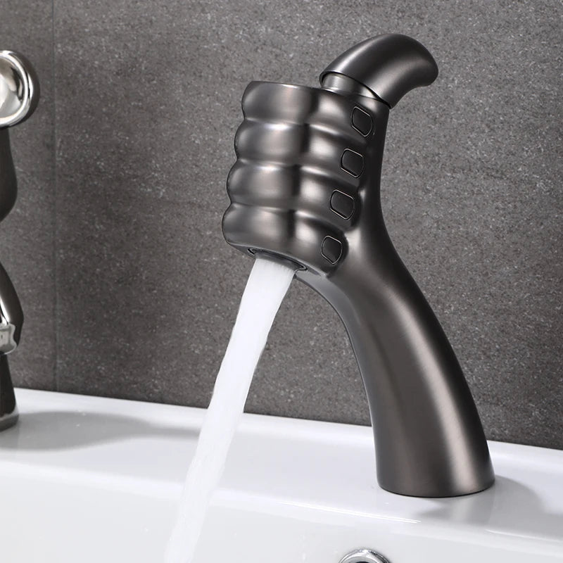 Matte grey thumbs-up faucet option
