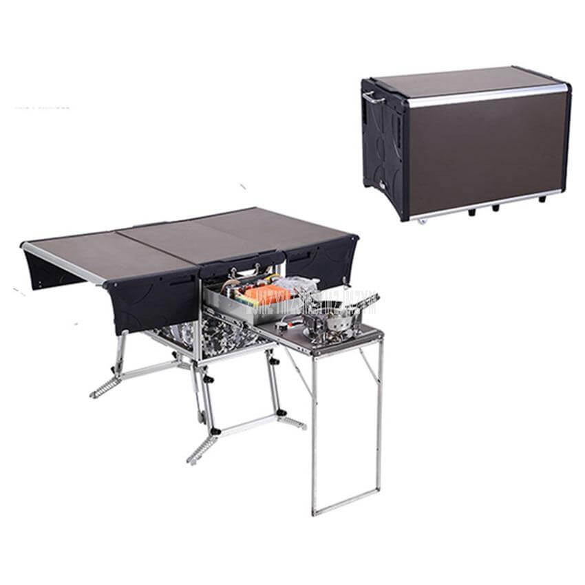 Folded station showing low profile and handle