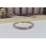 Bracelet Rosella en perles rondes pierre fine Kunzite de 6 mm avec heishi en acier inox doré
