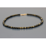 Collier court en perles rondes Jaspe mashan noir et or avec perles heishi acier inox doré, fermoir et extension plaqué or