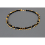 Collier Indira en jaspe mashan noir et or avec chaîne maillons rectangulaires en acier inoxydable doré