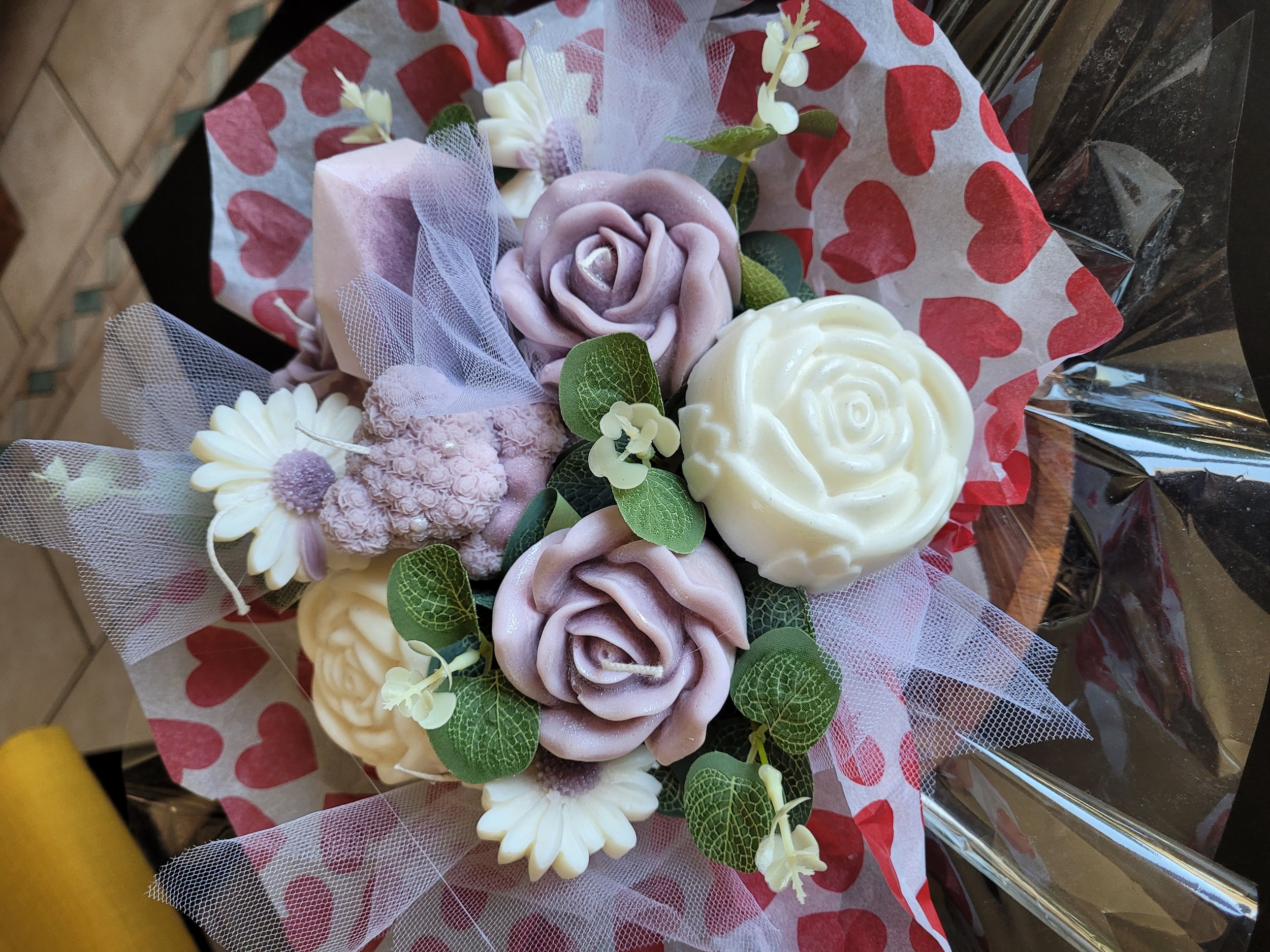 bougies-bouquet-fete-meres-roses-ourson