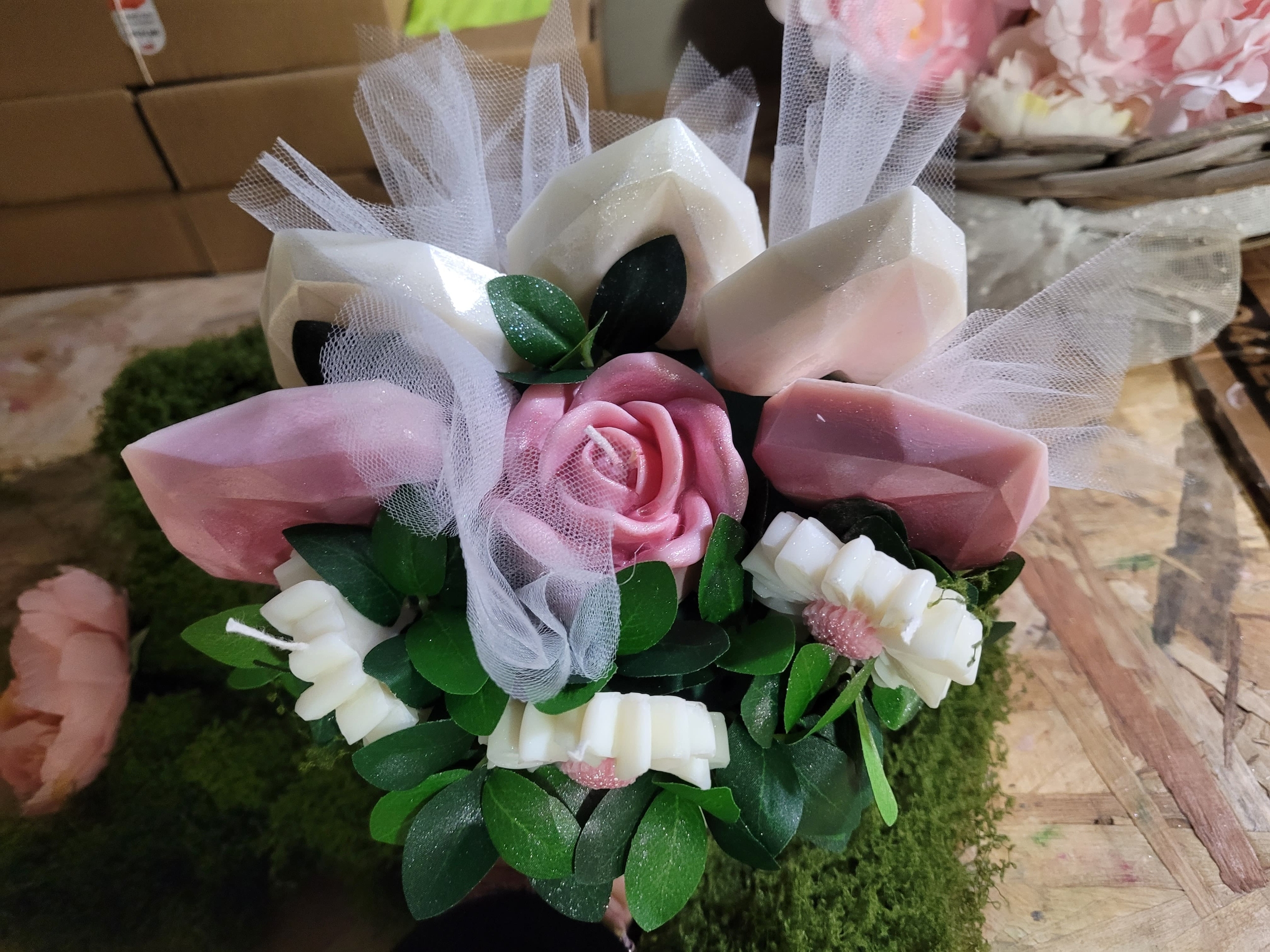 bouquet de bougies rose et cœur