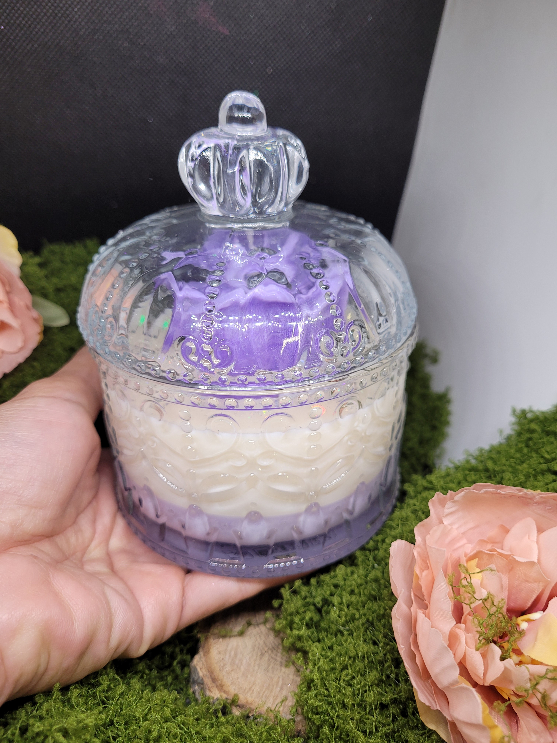 bougie rose violette cristal