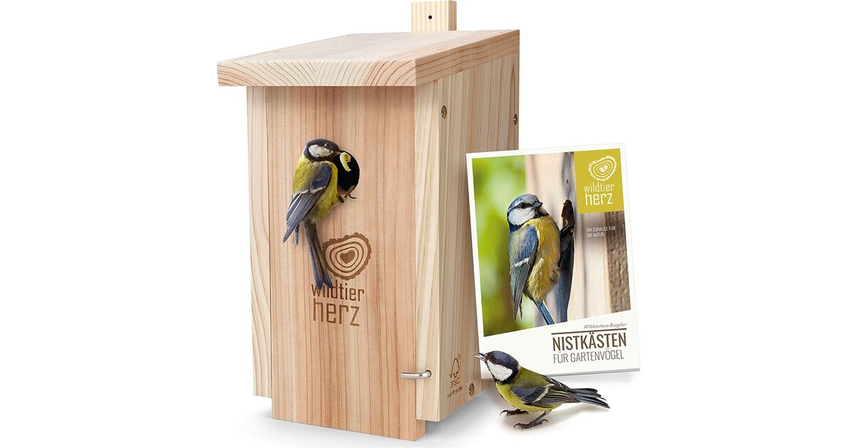 Nichoir Pour Mésange Charbonnière Wildlife Friend - Bois Naturel, Toit Métal, Trou 32mm - Résistant Intempéries