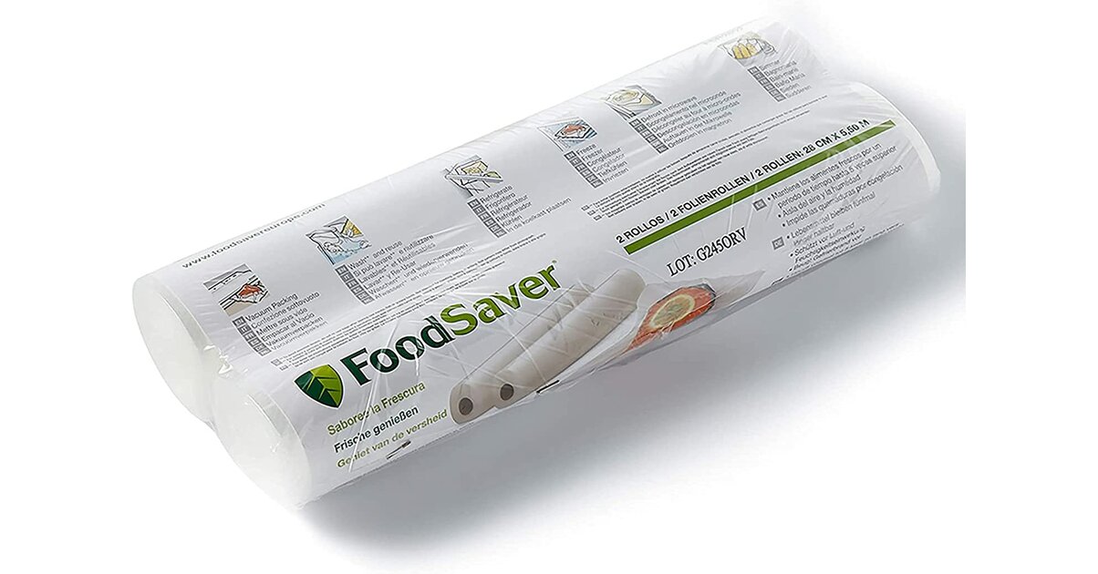FoodSaver Lot De 2 Rouleaux Sacs Sous Vide Réutilisables 28 Cm X 5,5 M – Sans BPA – Conservation Fraîcheur X5 – Congélateur & Micro-ondes