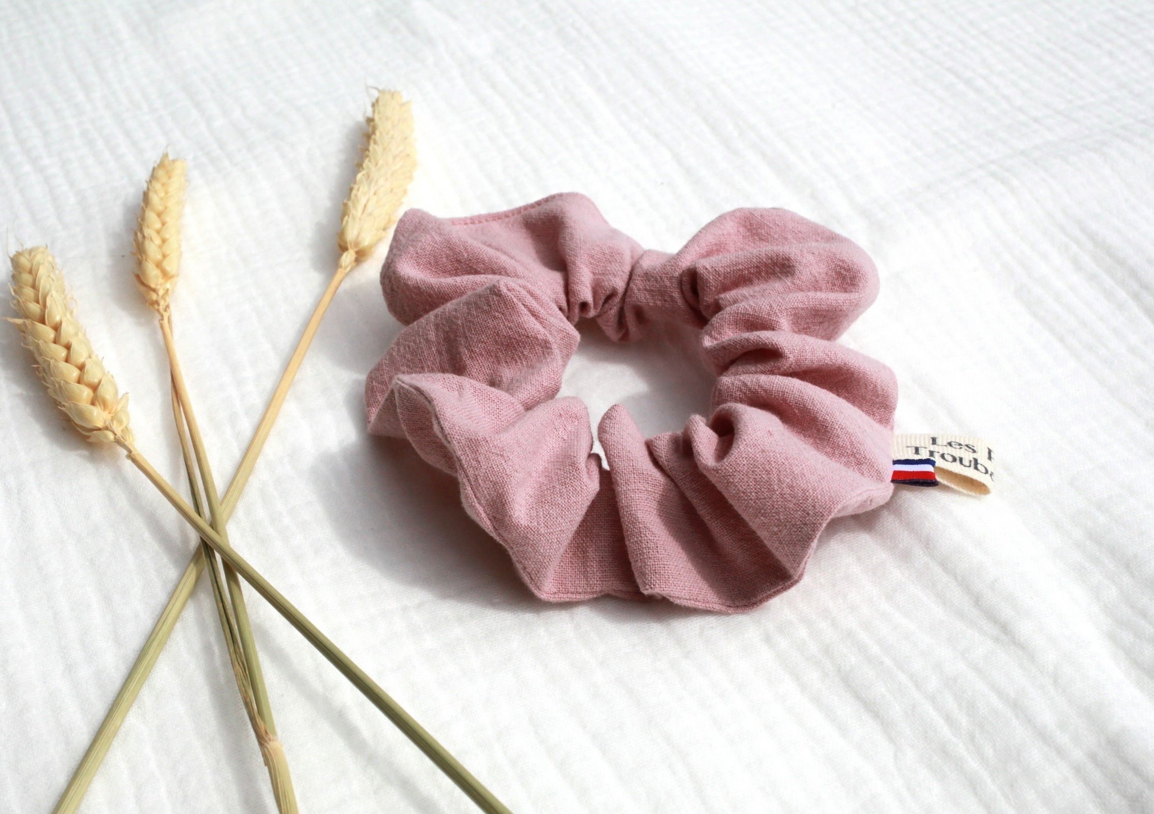 chouchou coton lavé vieux rose
