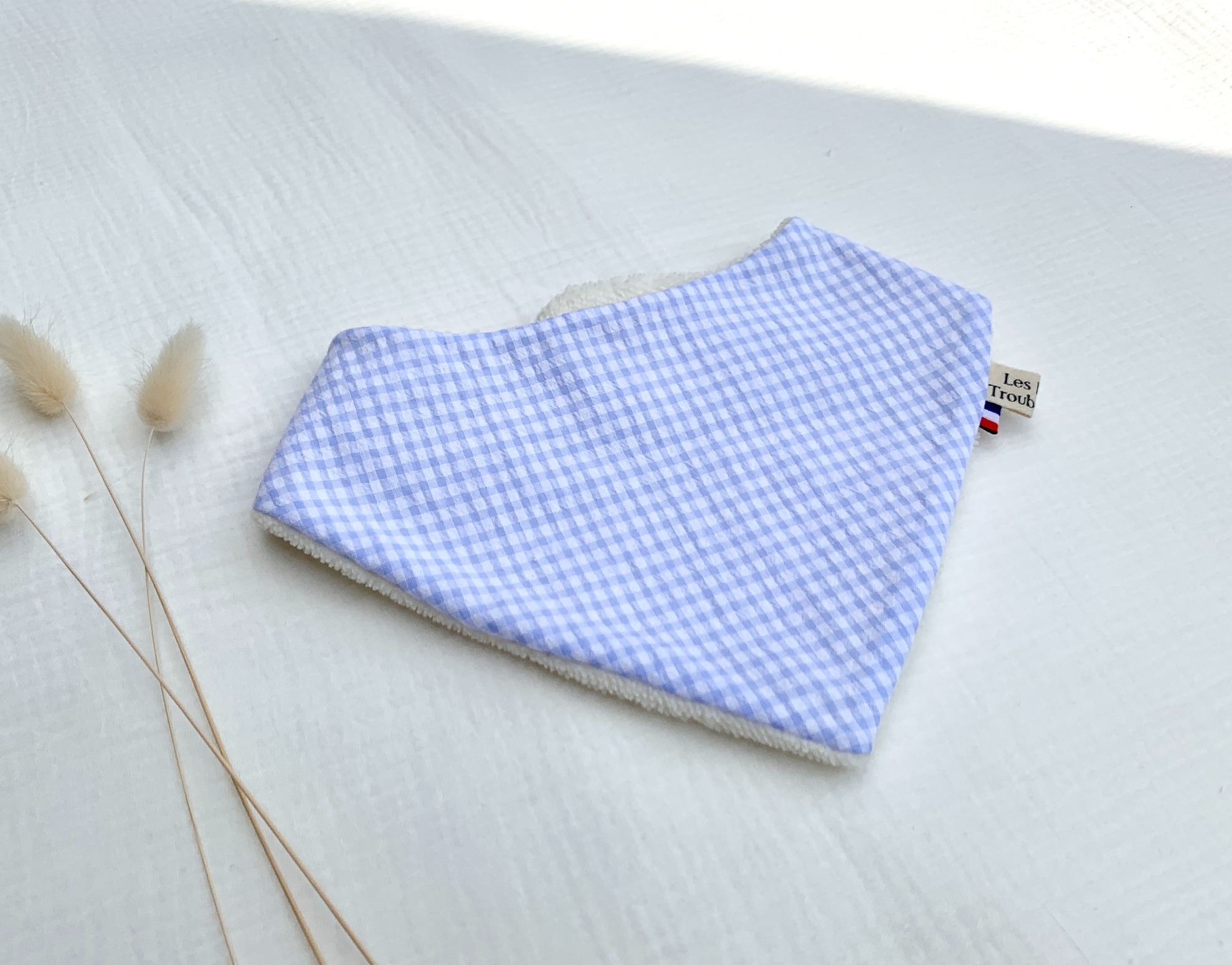 bavoir bandana seersucker vichy bleu