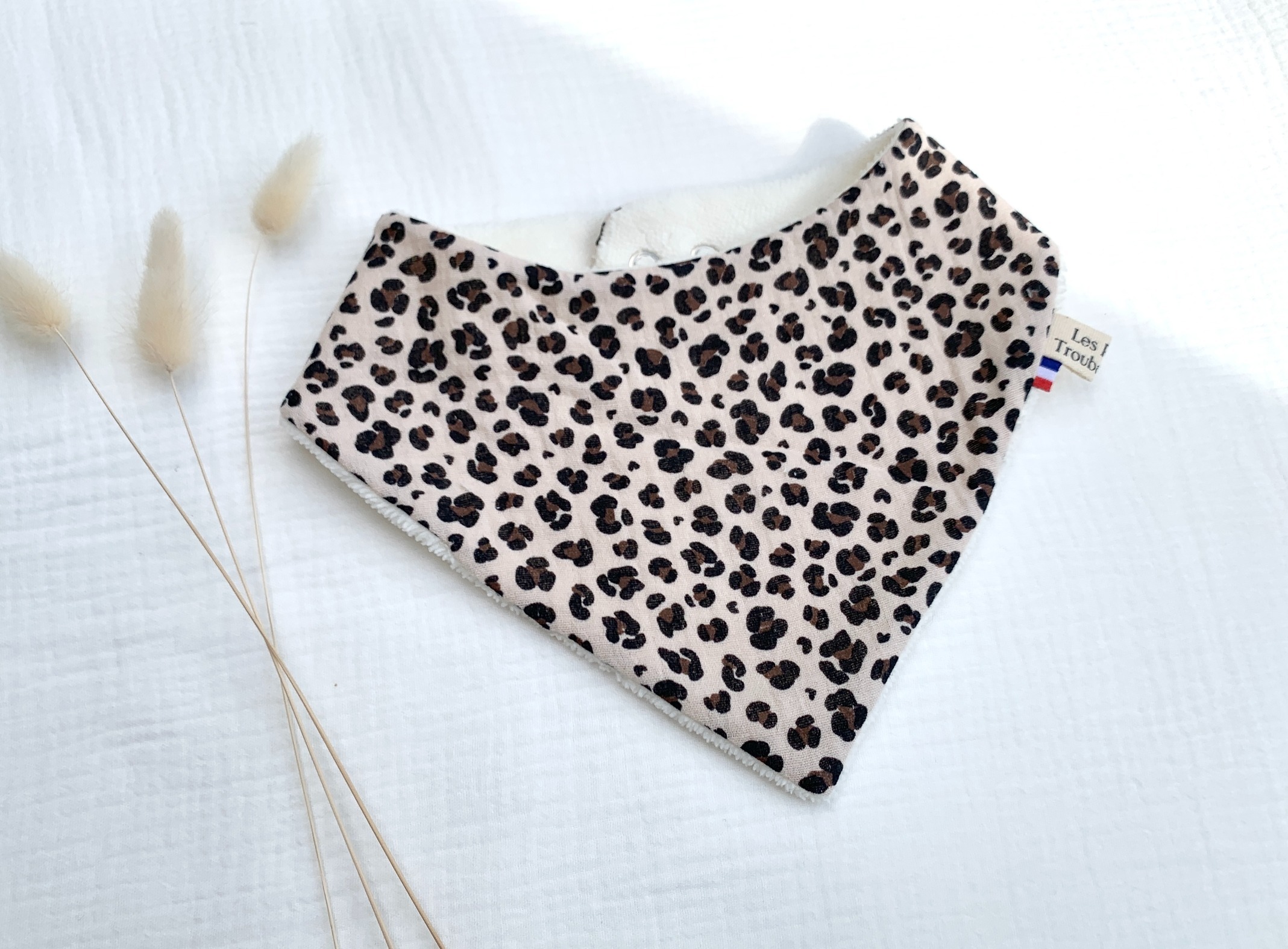 bavoir bandana double gaze leopard mia black