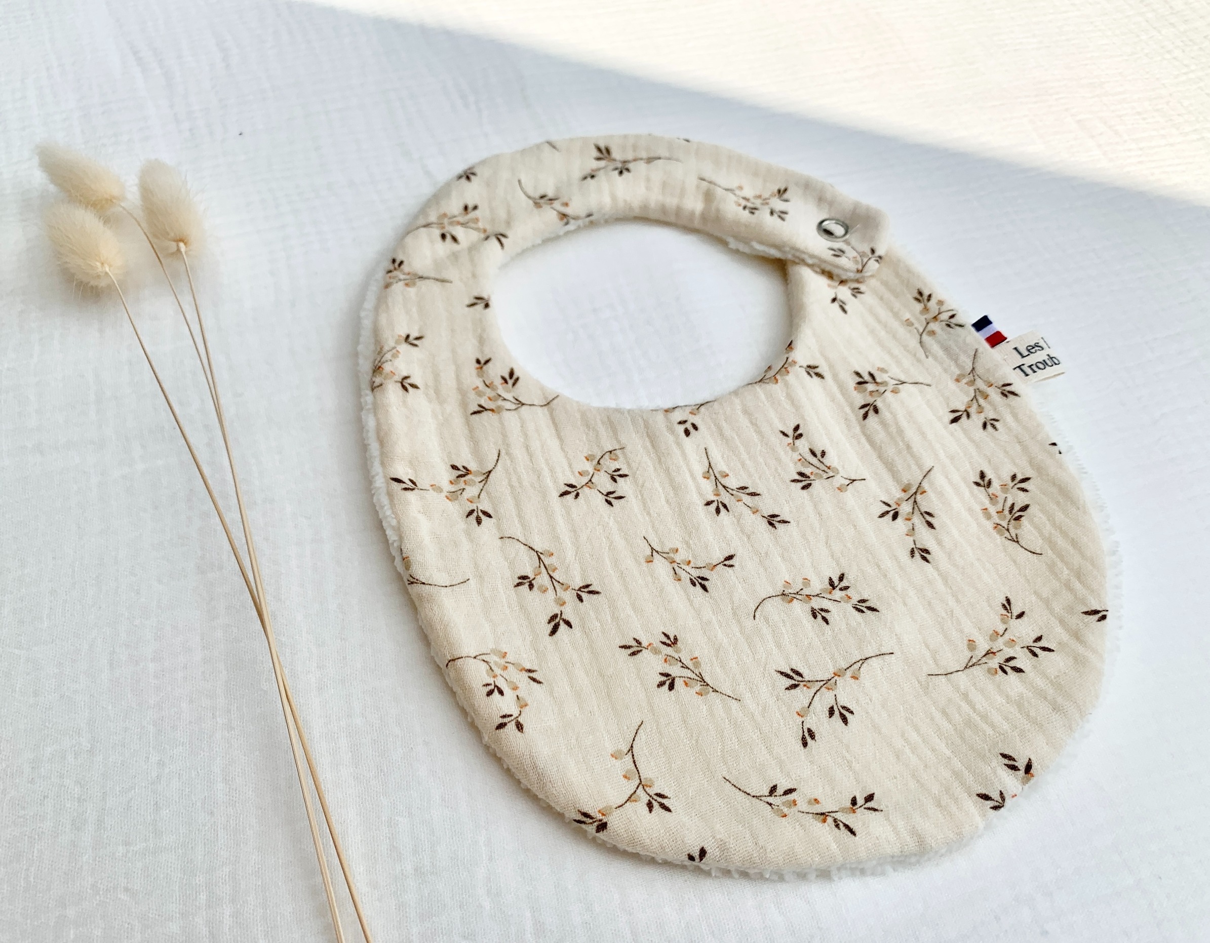 bavoir double gaze de coton ecrue naturelle