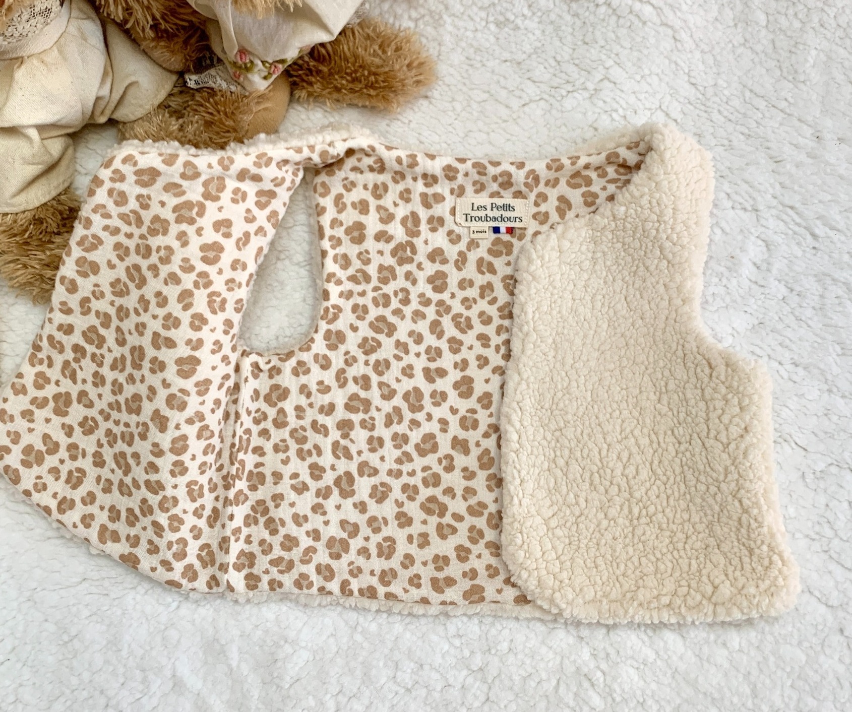 gilet sans manche double gaze de coton biologique leopard