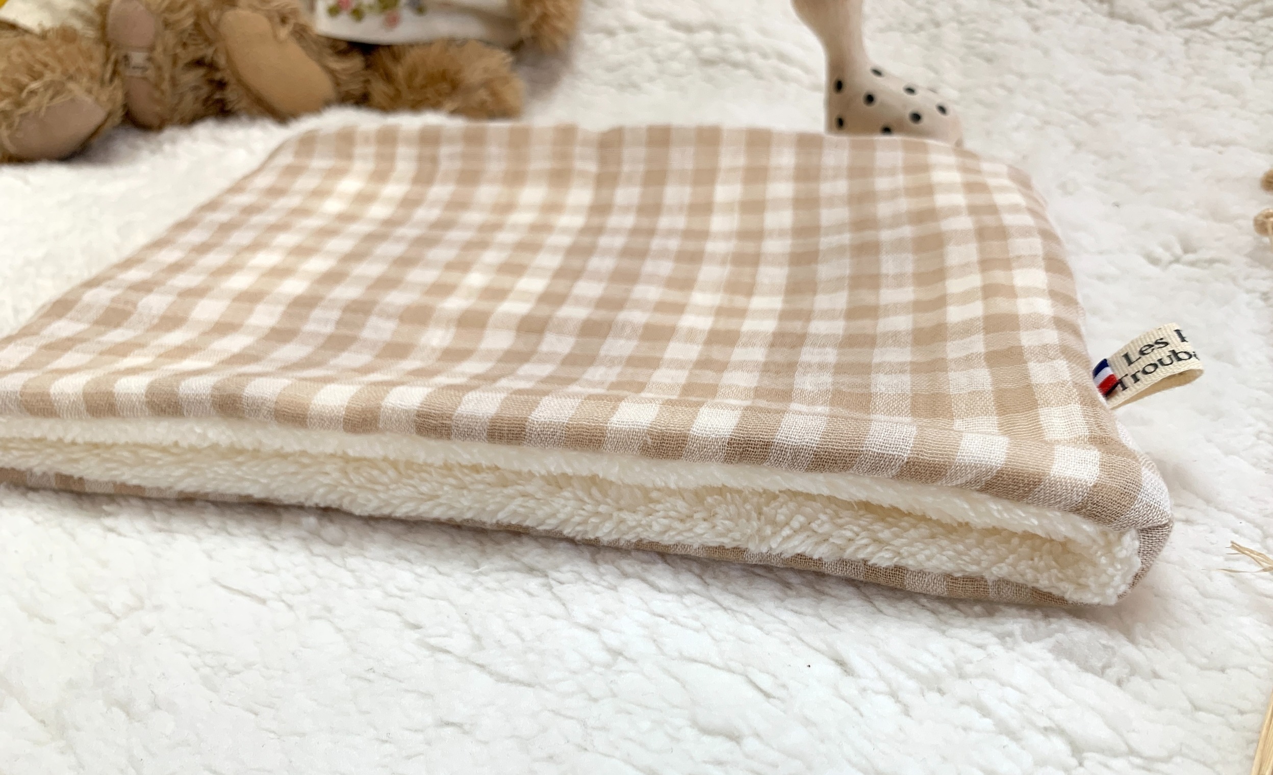 tour de cou double gaze de coton vichy sable