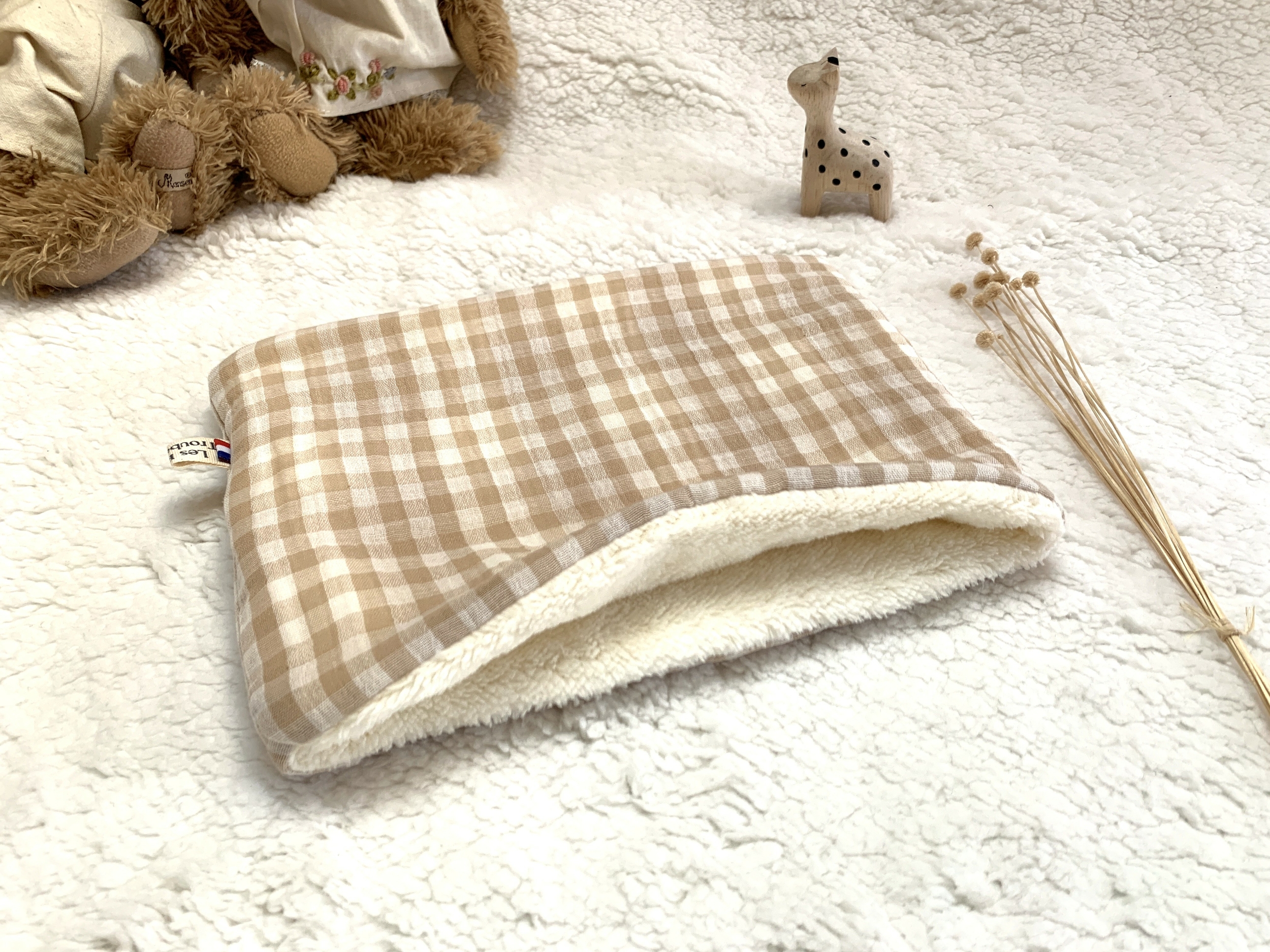 tour de cou vichy sable double gaze de coton