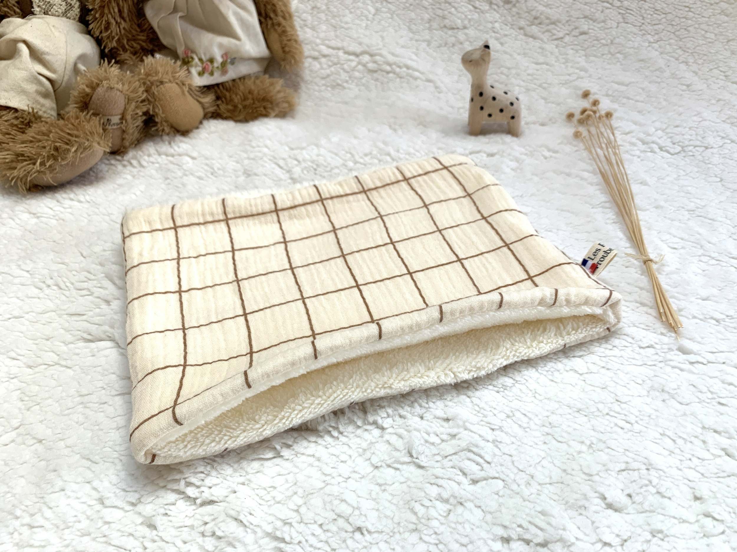 tour de cou grands carreaux double gaze de coton
