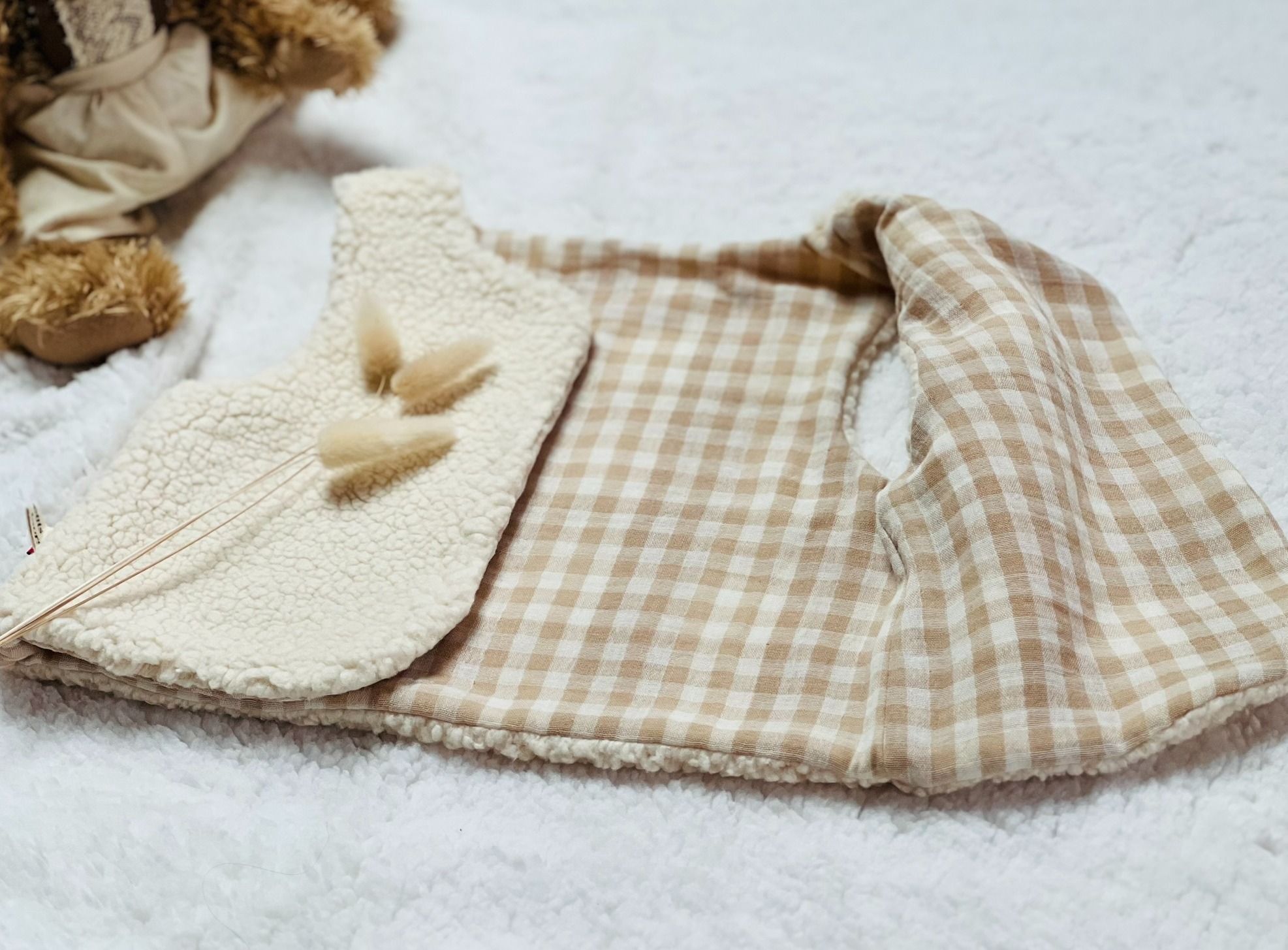 gilet sans manche double gaze vichy sable