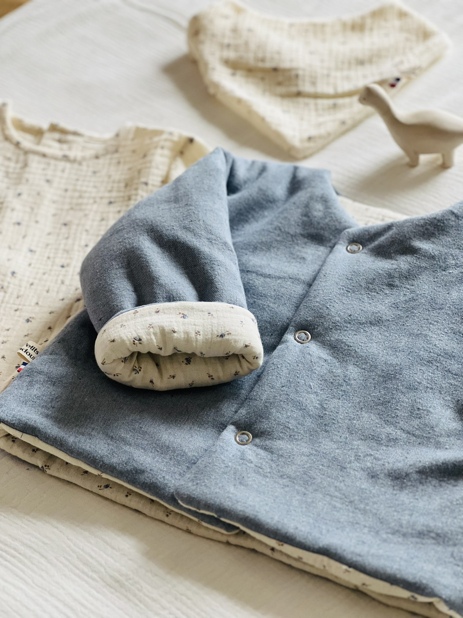 veste ouatinee bleu jean reversible