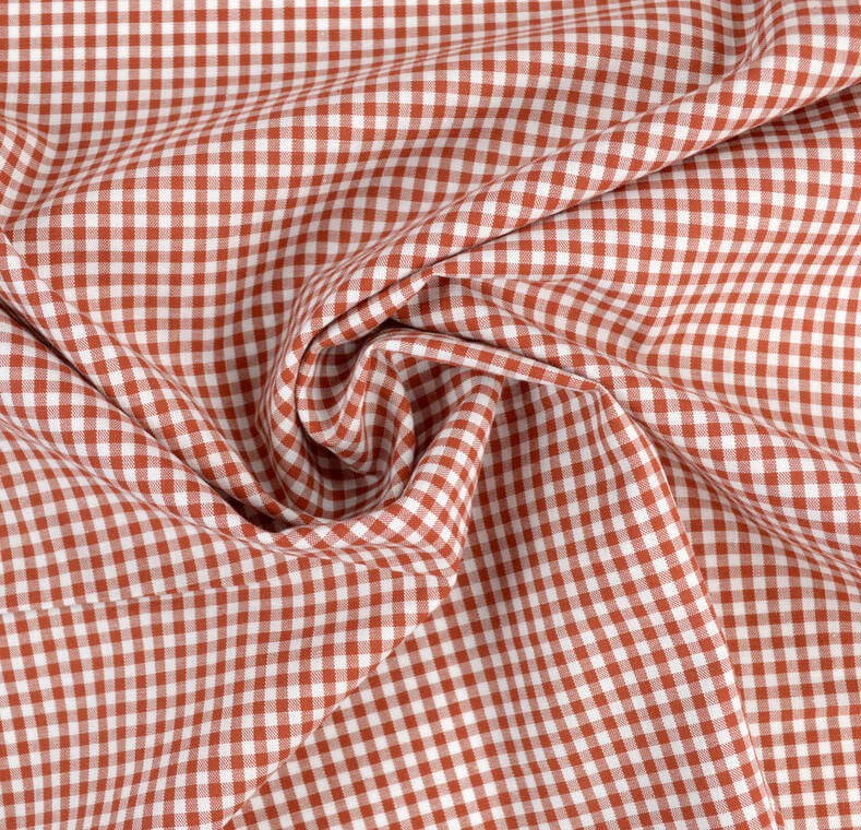 tissu vichy petits carreaux en coton terracotta oeko tex