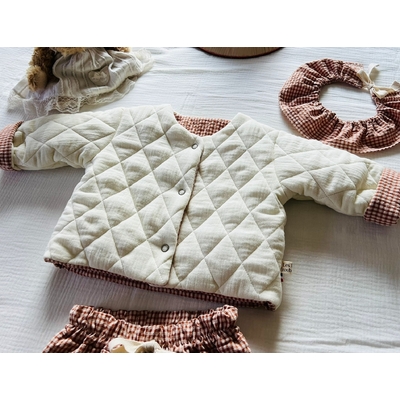 veste matelassée ecrue vichy caramel