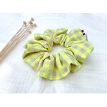 chouchou fait main adulte enfant vichy jaune fluo