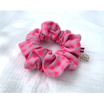 chouchou fait main adulte enfant vichy rose fluo
