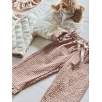 pantalon large à volants vichy caramel