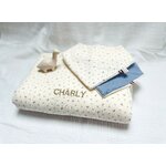 coffret naissance personnalisable double gaze de coton biologique charly fleurs bleues