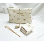 coffret BIENVENUE trousse de toilette et lot de lingettes double gaze fleurie