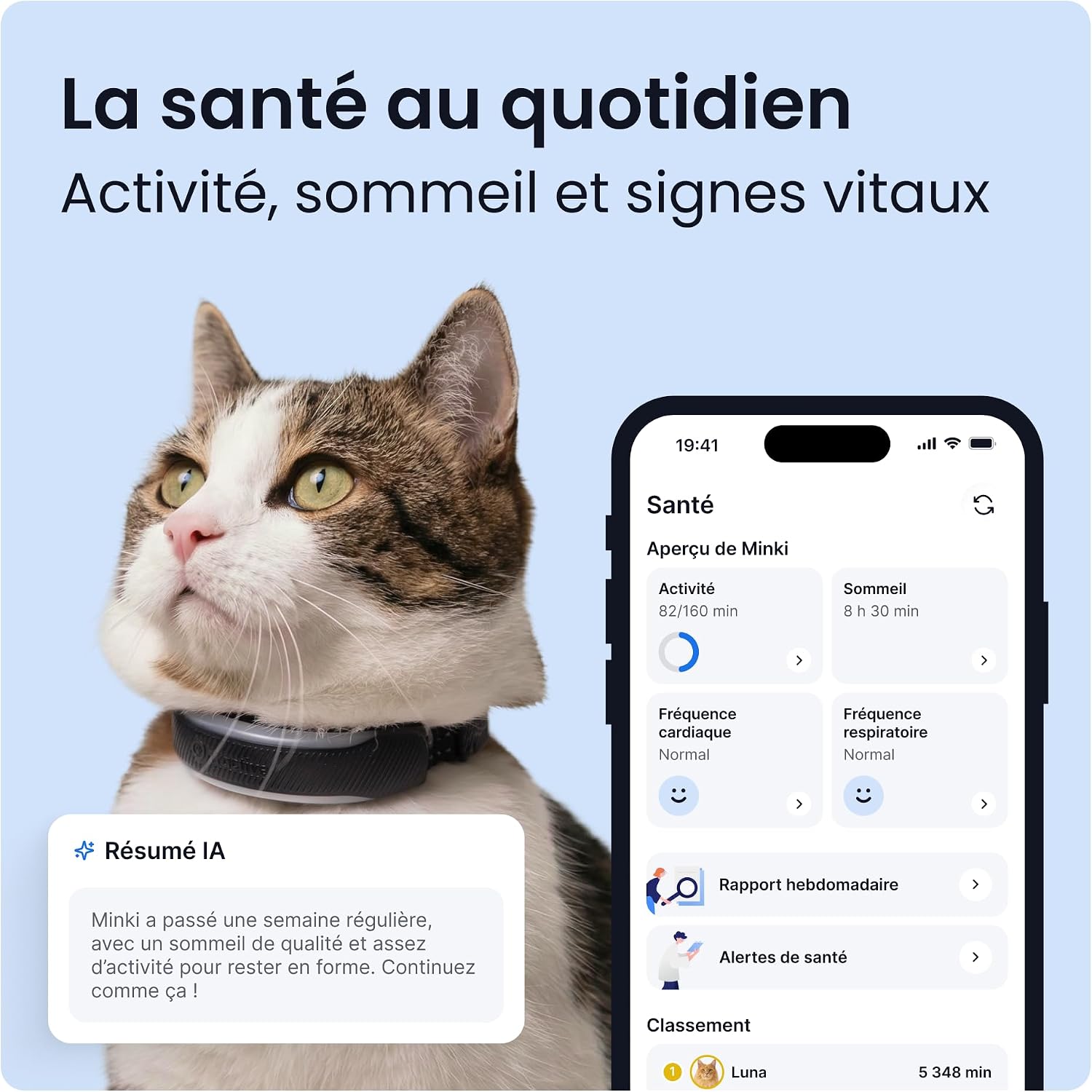 Collier GPS pour chat Tractive Mini noir avec son collier de sécurité, vue 3
