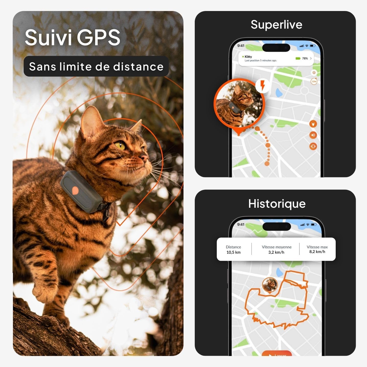 Collier GPS pour chat Weenect XS blanc avec son collier élastique, vue 3