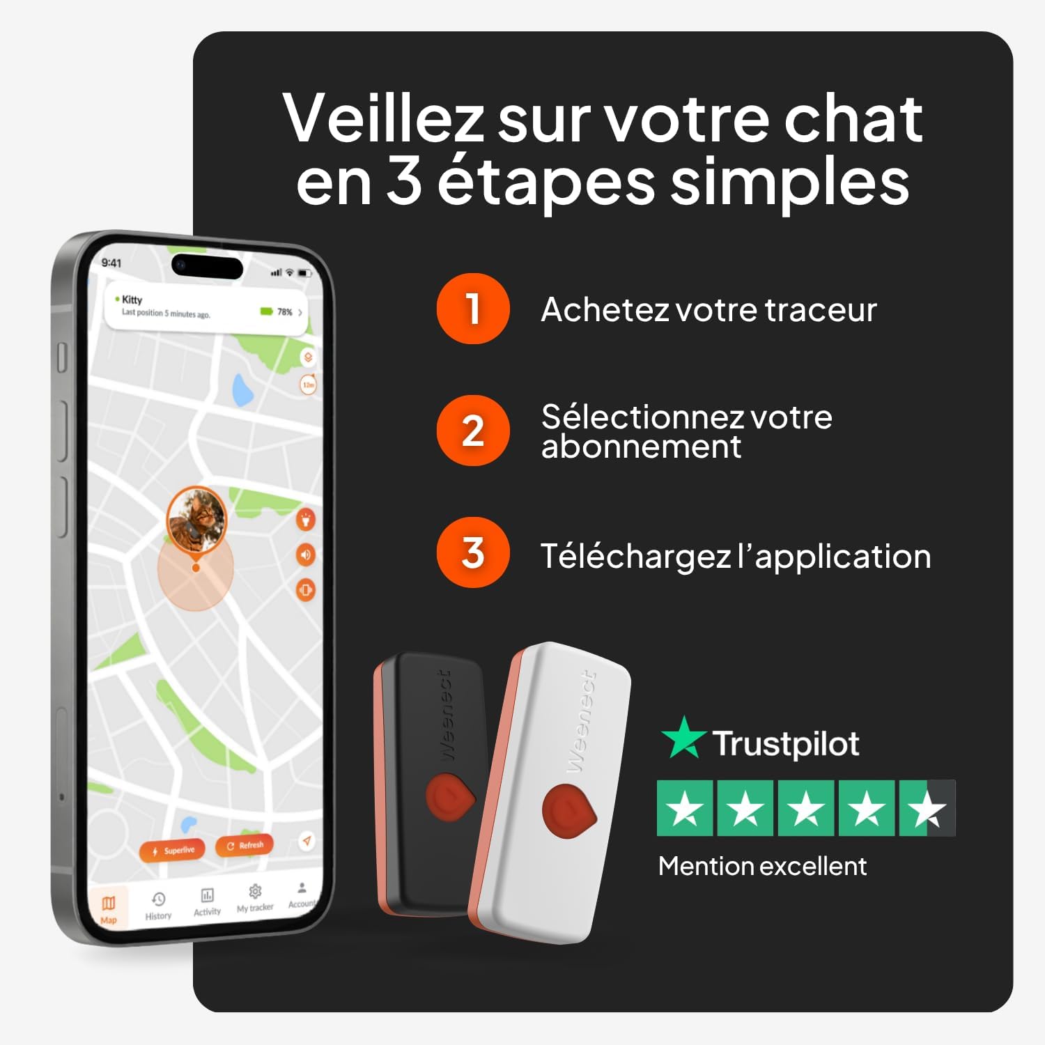 Collier GPS pour chat Weenect XS blanc avec son collier élastique, vue 7