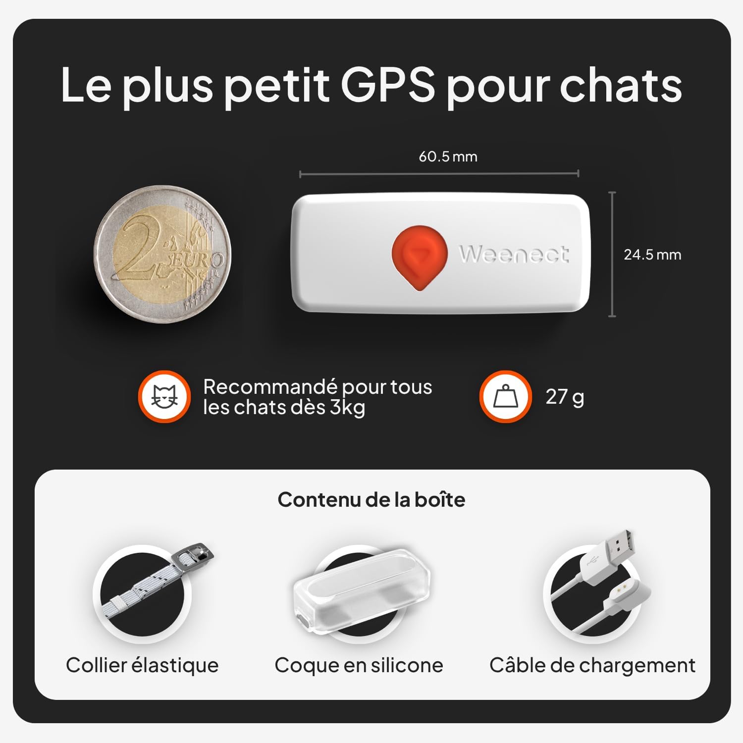 Collier GPS pour chat Weenect XS blanc avec son collier élastique, vue 8