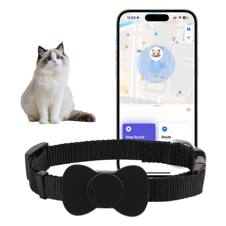 Collier traceur pour chat liiyiela F5 noir compatible Localiser d'Apple
