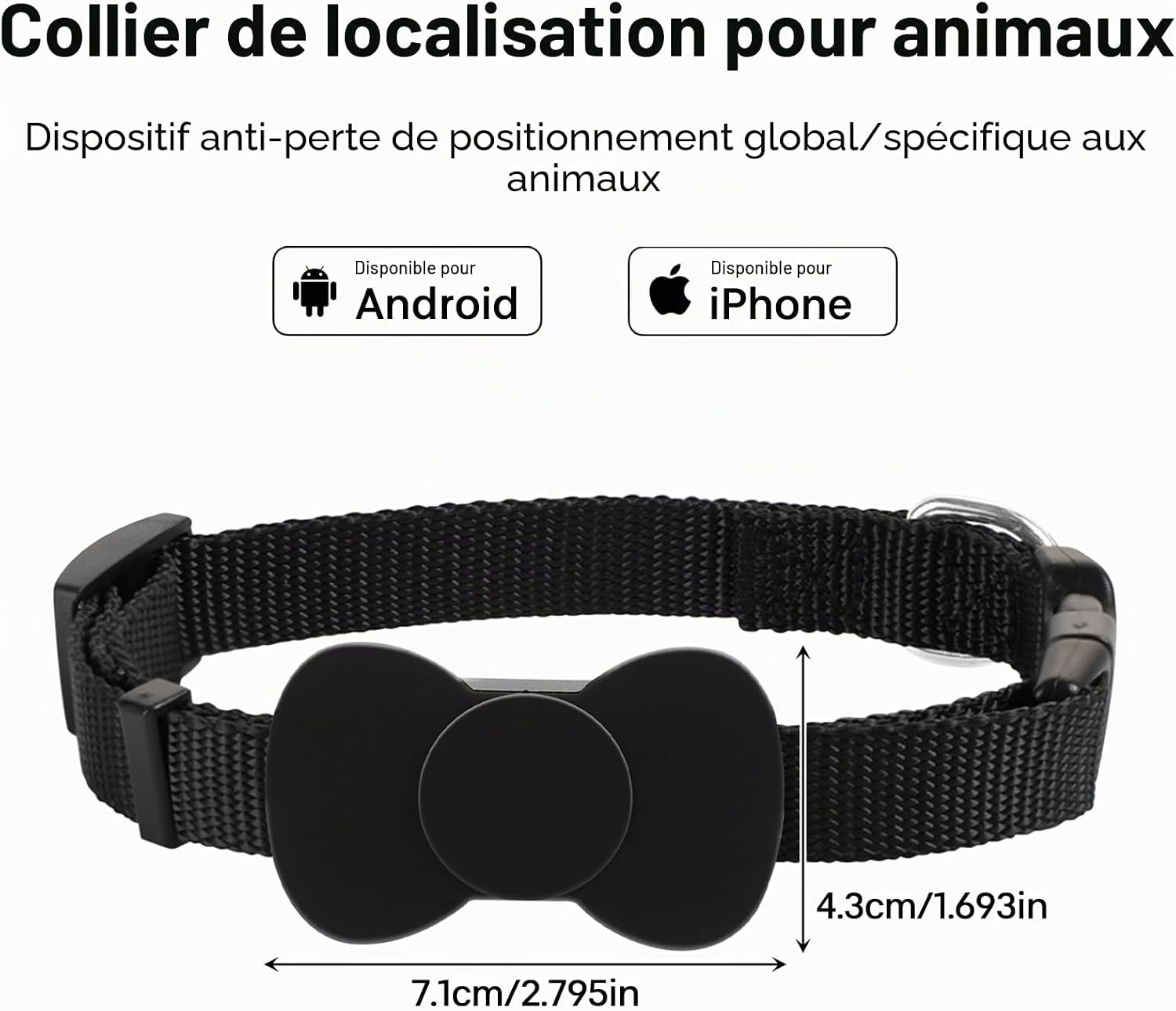 Collier traceur pour chat liiyiela F5 noir compatible Localiser dApple, vue 2