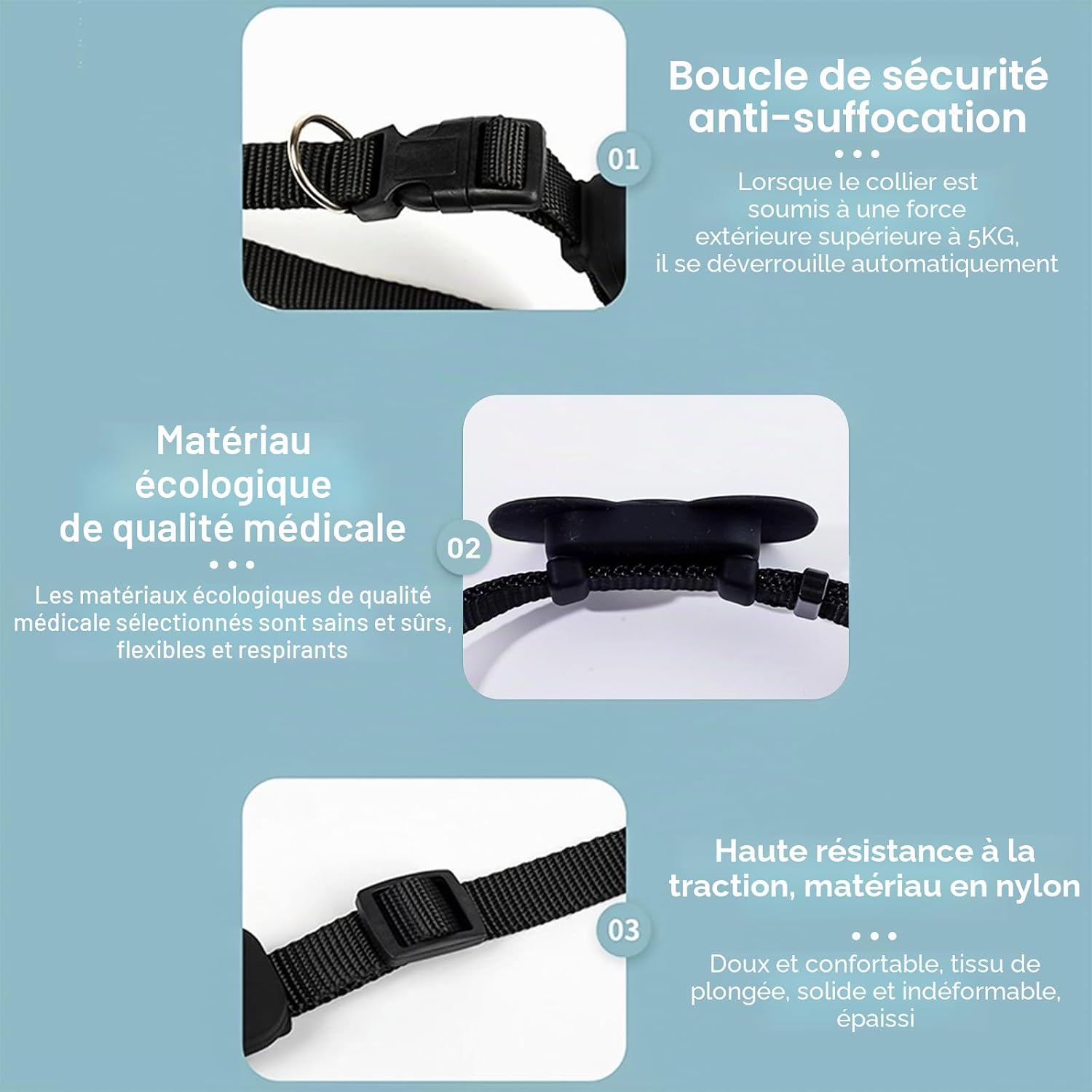 Collier traceur pour chat liiyiela F5 noir compatible Localiser dApple, vue 4
