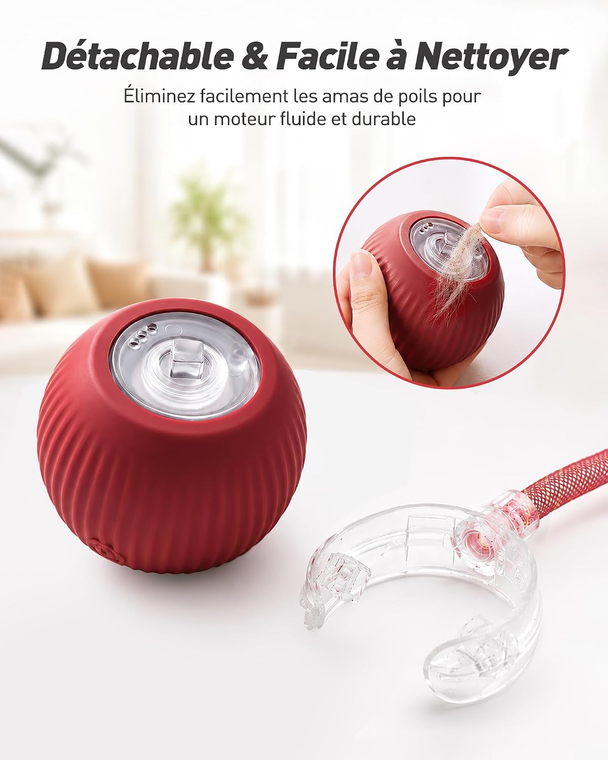 Balle électrique interactive rouge pour chat avec sa queue, vue 5