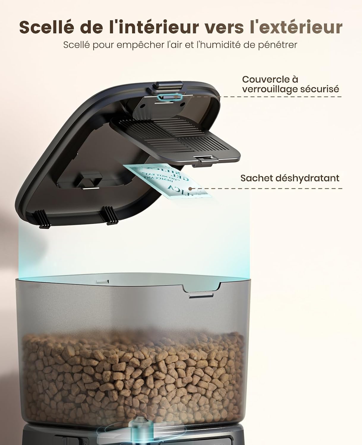 Distributeur de croquettes automatique oneisall 3,5 L noir avec gamelle inox, vue 4
