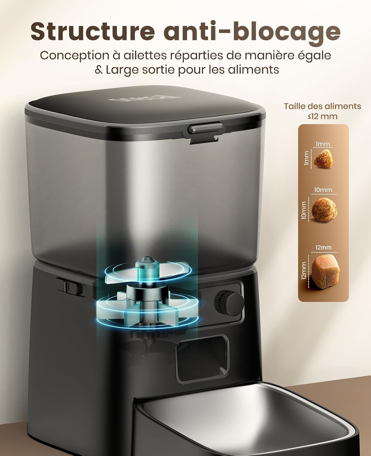 Distributeur de croquettes automatique oneisall 3,5 L noir avec gamelle inox, vue 8