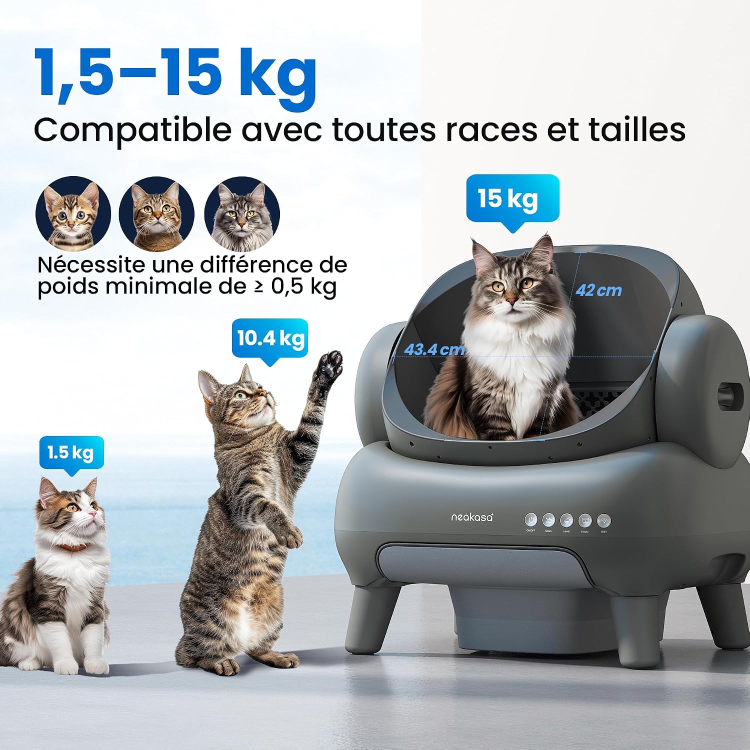 Litière autonettoyante ouverte Neakasa M1 grise, vue 4