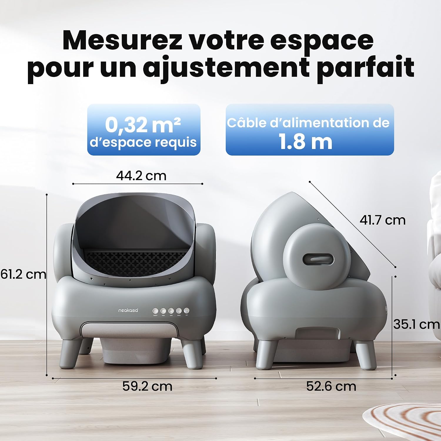 Litière autonettoyante ouverte Neakasa M1 grise, vue 8