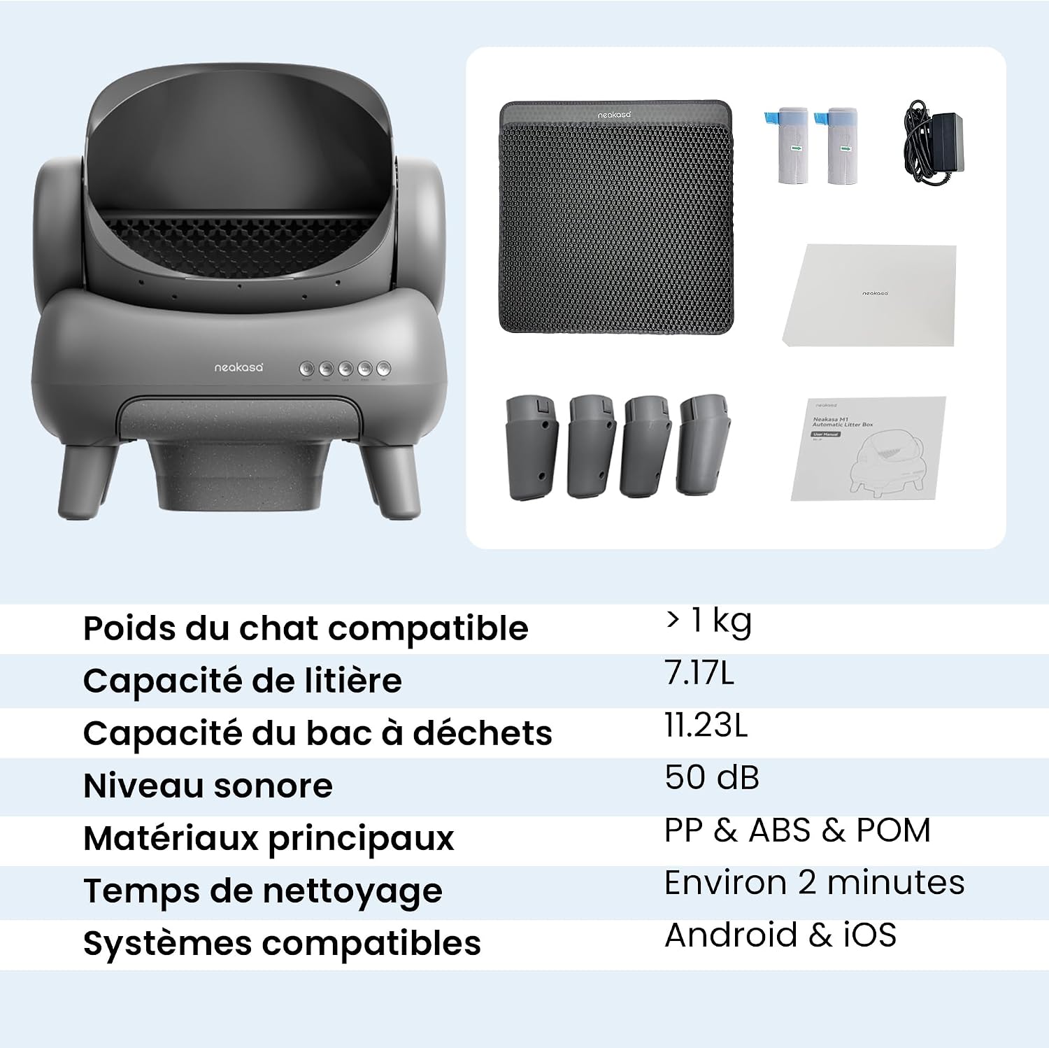 Litière autonettoyante ouverte Neakasa M1 grise, vue 9
