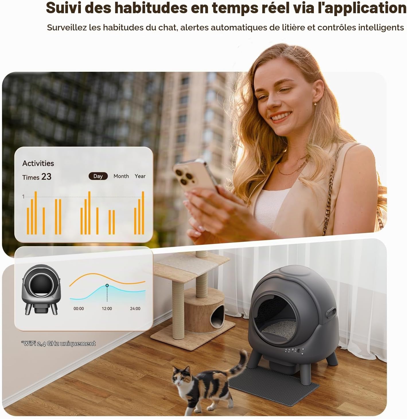 Litière autonettoyante pour chat FEELNEEDY avec capot, vue 2