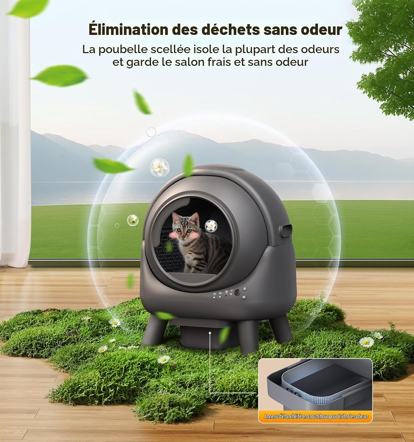 Litière autonettoyante pour chat FEELNEEDY avec capot, vue 3