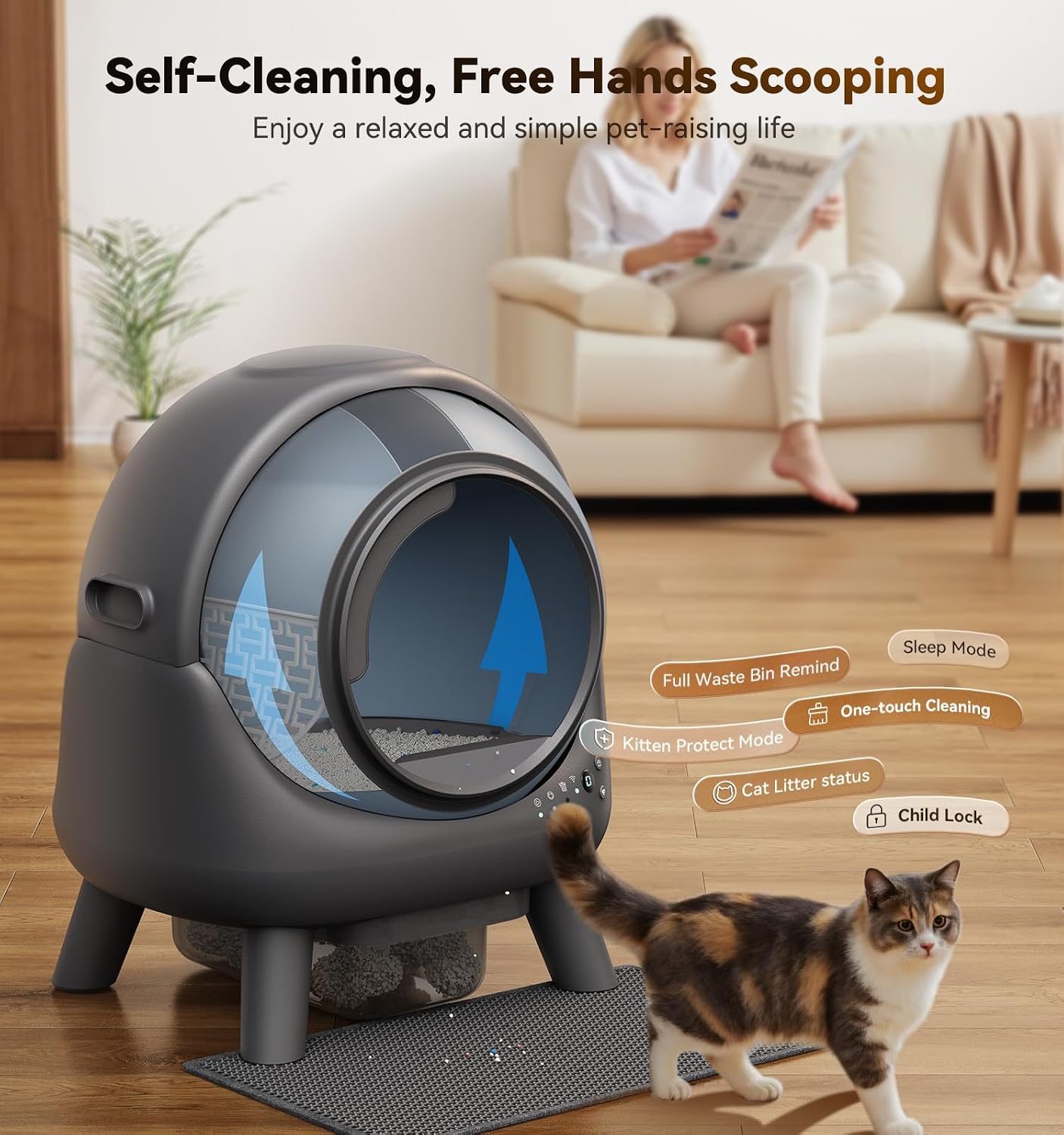 Litière autonettoyante pour chat FEELNEEDY avec capot, vue 4