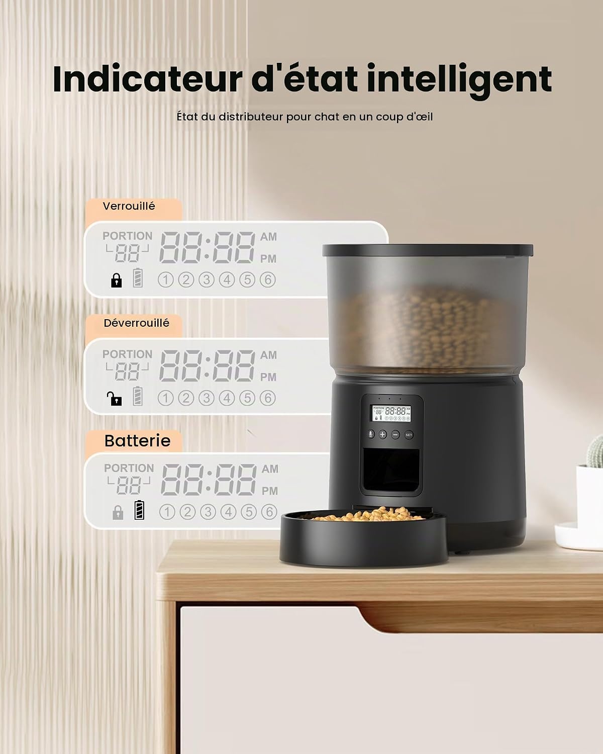 Distributeur de croquettes automatique BEMOONY noir de 3 L, vue 8