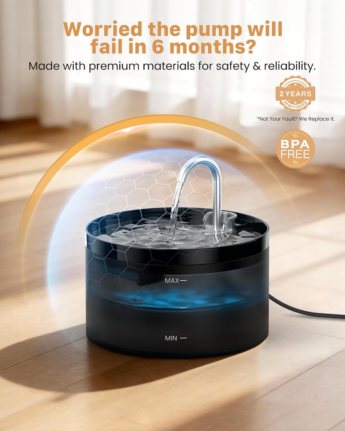 Fontaine à eau pour chat GIOTOHUN noire de 2 L avec réservoir translucide, vue 2