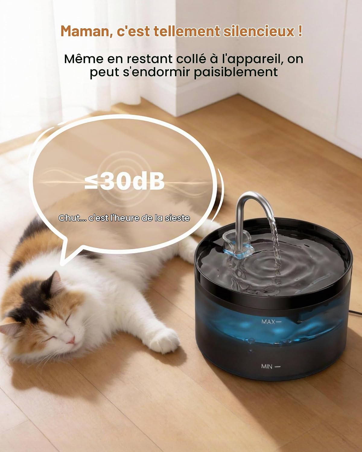 Fontaine à eau pour chat GIOTOHUN noire de 2 L avec réservoir translucide, vue 5