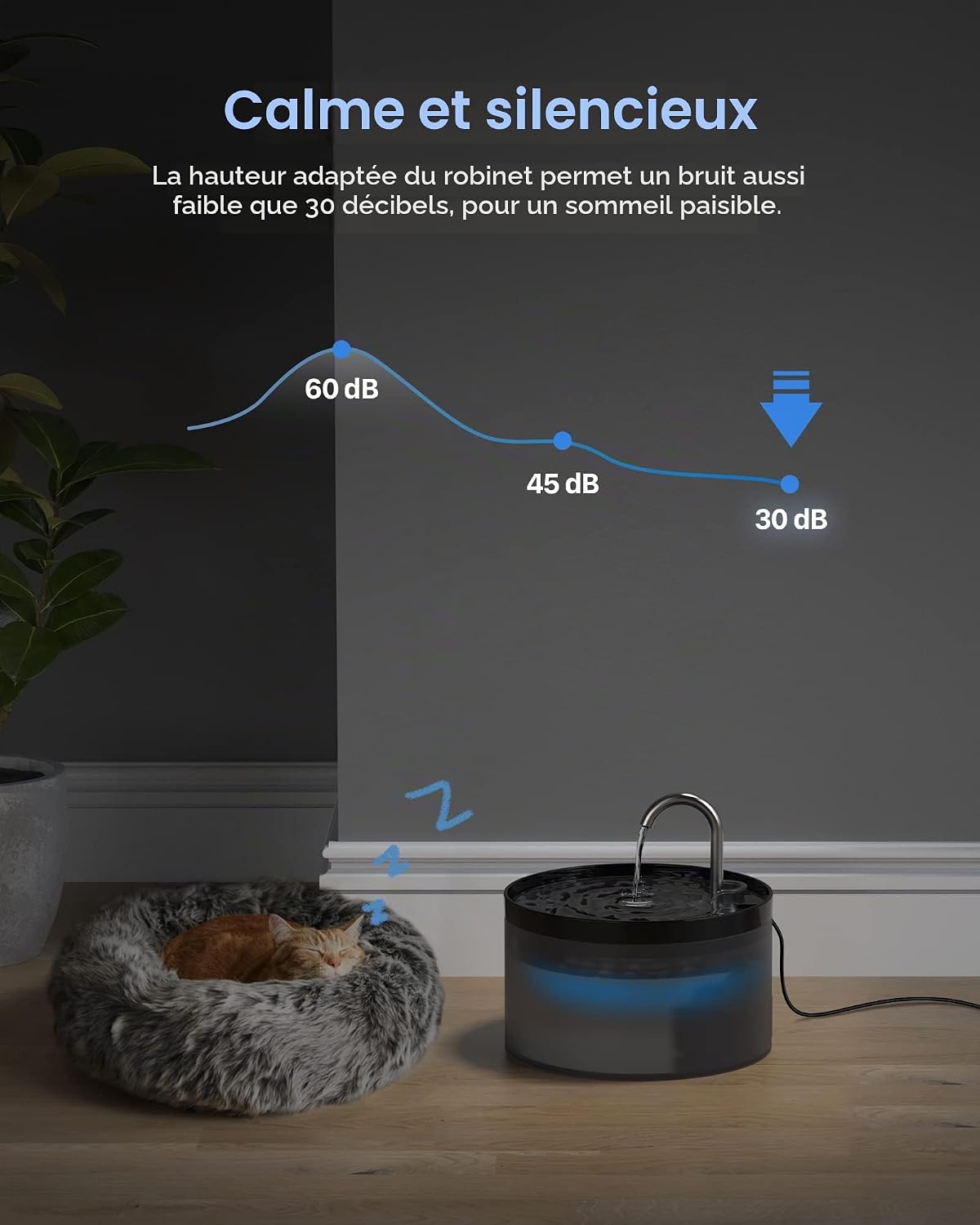 Fontaine à eau pour chat GIOTOHUN noire de 2 L avec réservoir translucide, vue 6